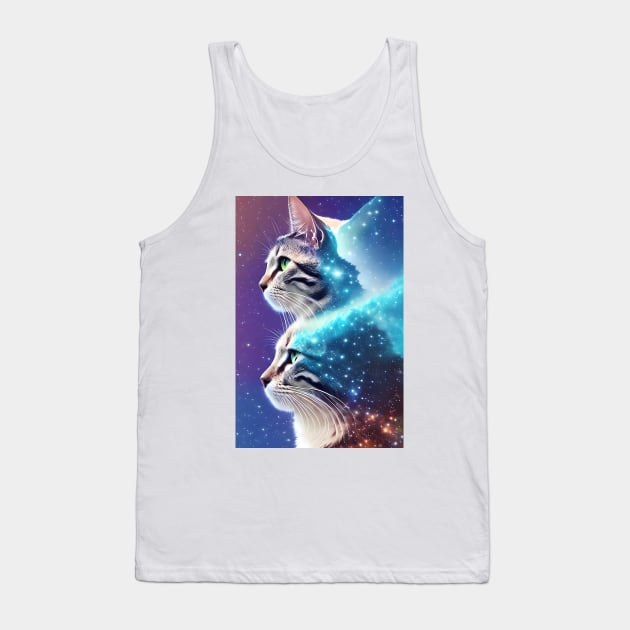 Galaxy Cat Double Exposure - Modern Digital Art Tank Top by Ai-michiart